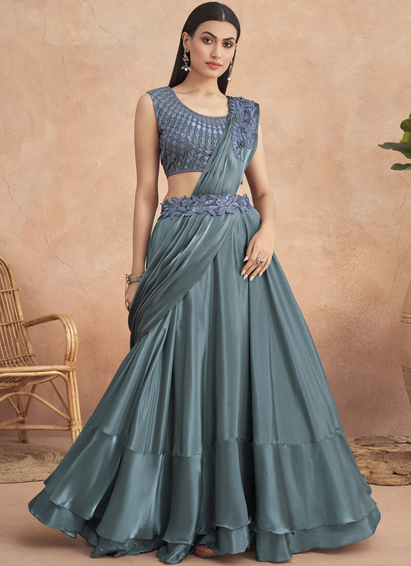 Rutba Khan Lehenga Saree Ready to Wear Sari Skirt with Pre-Draped Dupatta