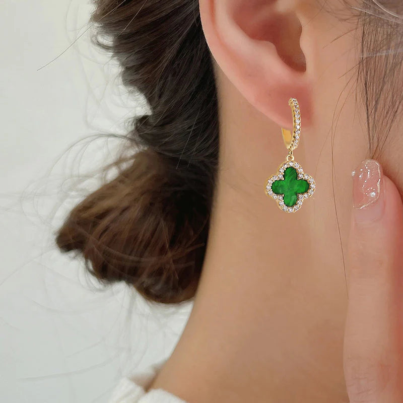 Four-leaf Clover Earrings with Diamonds Stud Earrings - nirshaa