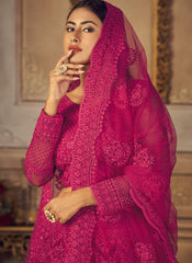 Hot Pink Net Embroidered Lehenga Choli
