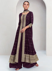 Deep Purple Embroidery Slit Style Suit with Palazzo