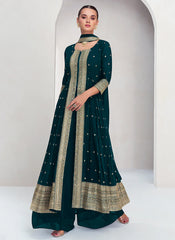 Dark Green Embroidery Slit Style Suit with Palazzo