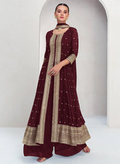 Maroon Embroidery Slit Style Suit with Palazzo