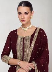 Maroon Embroidery Slit Style Suit with Palazzo