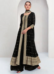 Black Embroidery Slit Style Suit with Palazzo