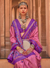 Graceful Pink and Purple Patola Silk Saree - nirshaa