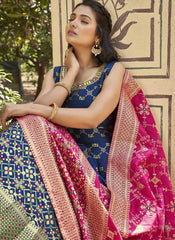 Designer Ready to Wear Navy Blue and Magenta Jacquard Salwar Kameez - nirshaa