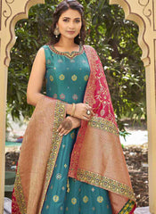 Designer Ready to Wear Firozi and Rani Jacquard Gown - nirshaa