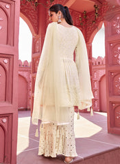 White Embroidered Georgette Palazzo Style Suit
