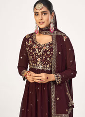 Dark Brown Party Wear Georgette Palazzo Style Suit
