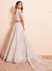 Off White Heavy Embroidered Net Lehenga Choli