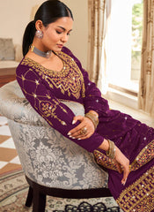 Purple Silk Straight Cut Style Suit