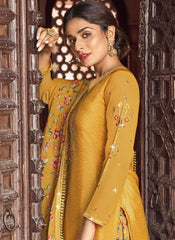Yellow Crepe Straight Cut Style Suit