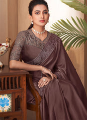 Dark Brown Designer Silk Saree