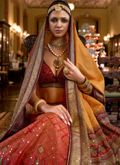 Exquisite Red and Orange Rajwadi Silk Lehenga Choli