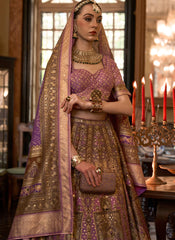 Purple and Brown Silk Bridal Lehenga Choli