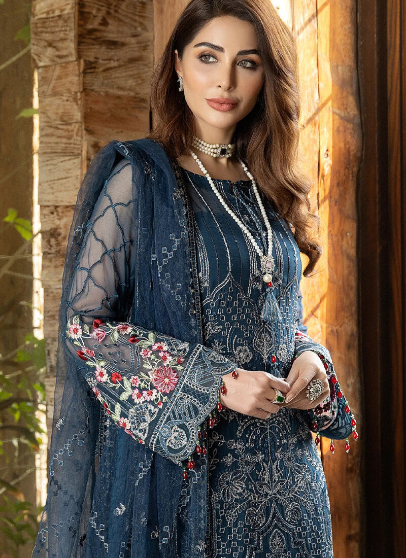 Navy Blue Georgette Pakistani Style Suit - nirshaa