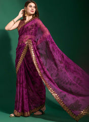 Alluring Purple Chiffon Printed Party Wear Saree - nirshaa