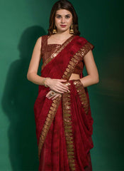 Beautiful Maroon Chiffon Printed Party Wear Saree - nirshaa