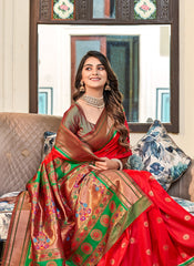 Woven Red Soft Peshwai Paithani Silk