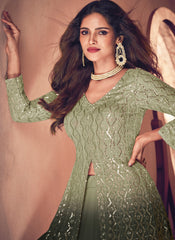 Shaded Green Georgette Anarkali Lehenga Style Designer Suit - nirshaa