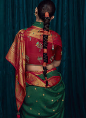 Bottle Green and Maroon Party Wear Brasso Saree