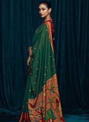 Bottle Green and Maroon Party Wear Brasso Saree