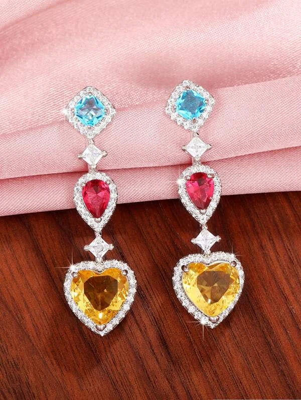 Romantic Luxury Yellow Cubic Zirconia Heart Earrings - nirshaa