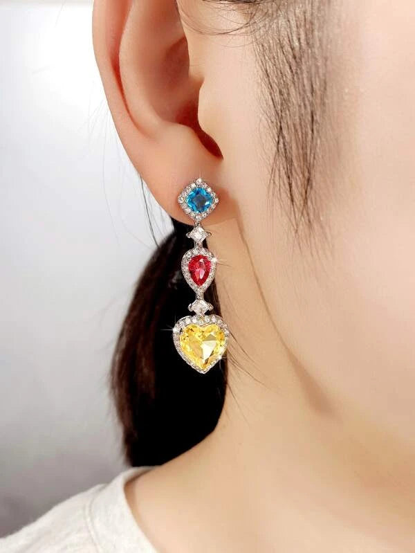 Romantic Luxury Yellow Cubic Zirconia Heart Earrings - nirshaa