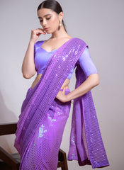 Purple Sequins Gerogette Party Wear Saree - nirshaa