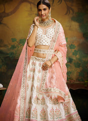 Pretty White and Baby Pink Silk Bridal Wear