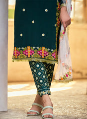 Stunning Teal Blue and White Georgette Pakistani Style Suit