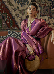 Woven Purple Partywear Silk Saree - nirshaa
