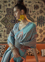 Woven Rama Blue Partywear Silk Saree - nirshaa