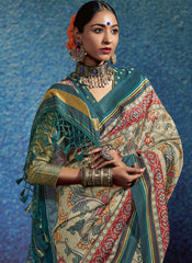 Multicolor Kalamkari and Patola Print Traditional Silk Saree - nirshaa