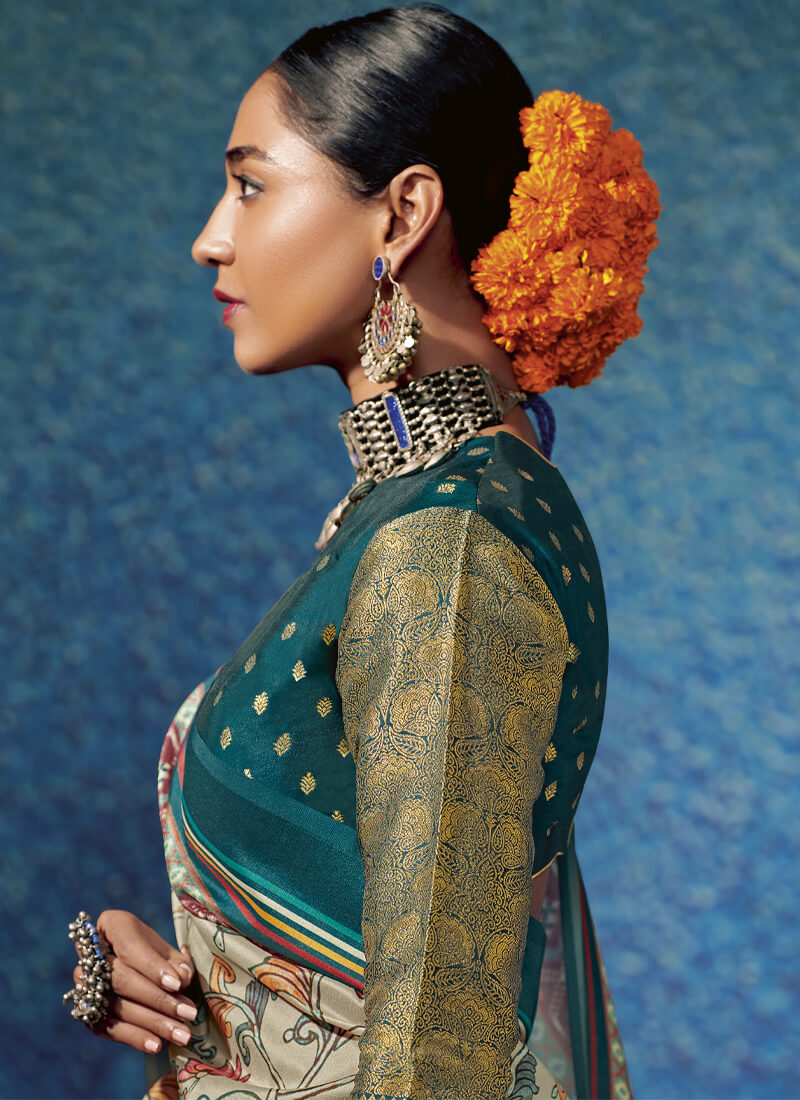 Multicolor Kalamkari and Patola Print Traditional Silk Saree - nirshaa