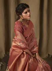 Dusty Pink Digital Printed Banarasi Tissue Jacquard Saree