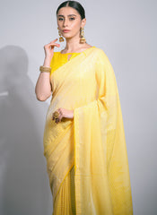 Yellow Sequins Gerogette Party Wear Saree - nirshaa