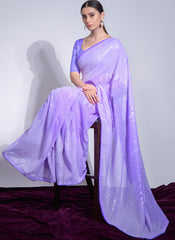 Purple Sequins Gerogette Party Wear Saree - nirshaa