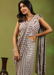 Grey Pure Georgette Ready to Wear Saree