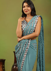 Blue Pure Georgette Ready to Wear Saree