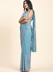 Blue Pure Georgette Ready to Wear Saree