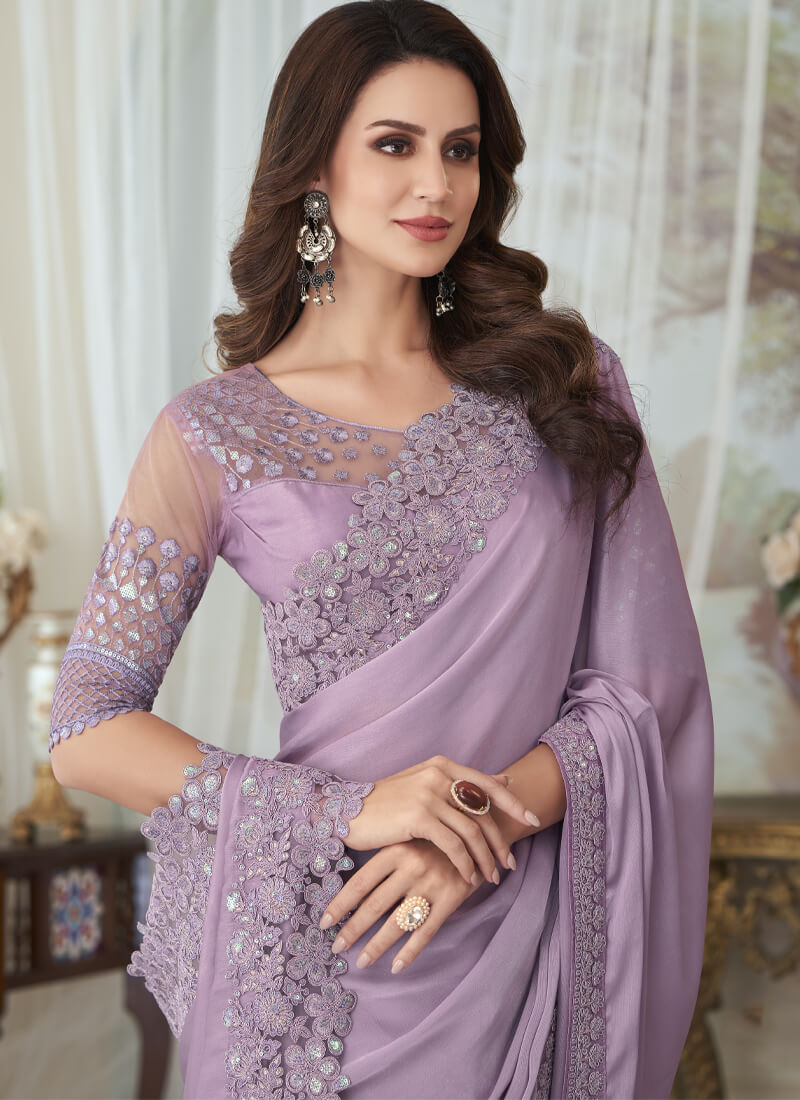 Light Purple Embellished Fancy Georgette Saree - nirshaa