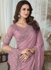 Pretty Mauve Embellished Fancy Georgette Saree - nirshaa