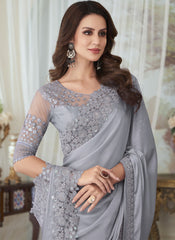 Charming Grey Embellished Fancy Georgette Saree - nirshaa