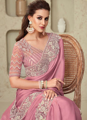 Pink-Mauve Party Wear Glorious Silk Saree