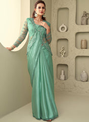 Sea Green Party Wear Sim-Sim Silk Saree