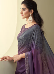 Shaded Purple and Black Party Wear Virtual Silk Saree