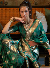 Dark Green Woven Silk Saree