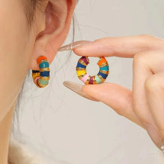 French Romantic Retro Color Enamel Round Gold Color Ear Buckle New Hoop Earrings - nirshaa