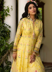 Yellow Ready to Wear Floral Print Dola Jacquard Gown